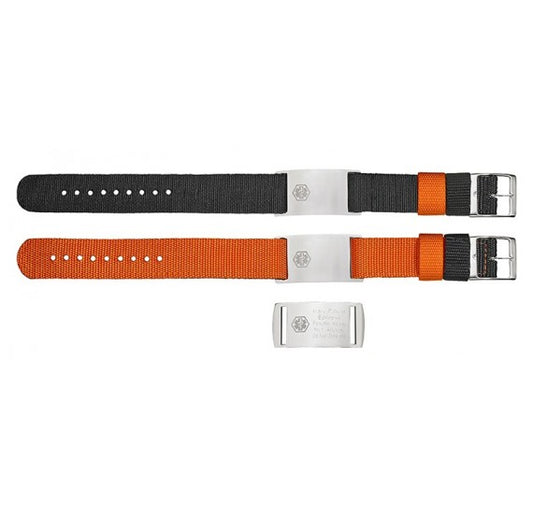 Orange/ Black Reversible Long Thick Nylon Sporty Medical Id Bracelet