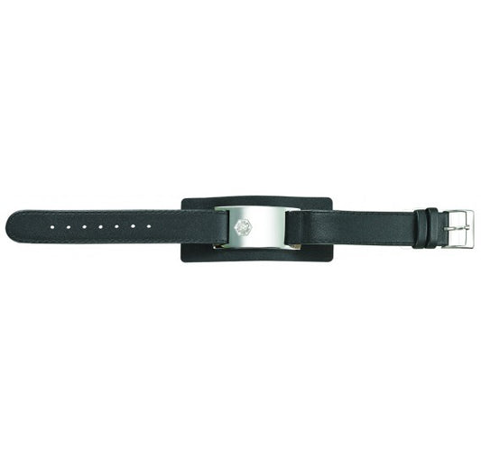 Leather With Steel Plate Medical Id Bracelet