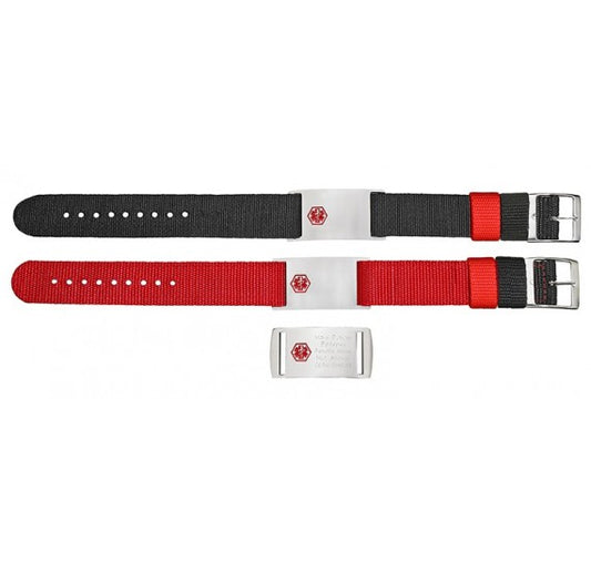 Red/ Black Reversible Long Thick Nylon Sporty Medical Id Bracelet